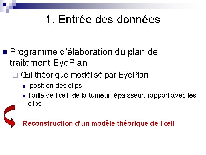 1. Entrée des données n Programme d’élaboration du plan de traitement Eye. Plan ¨