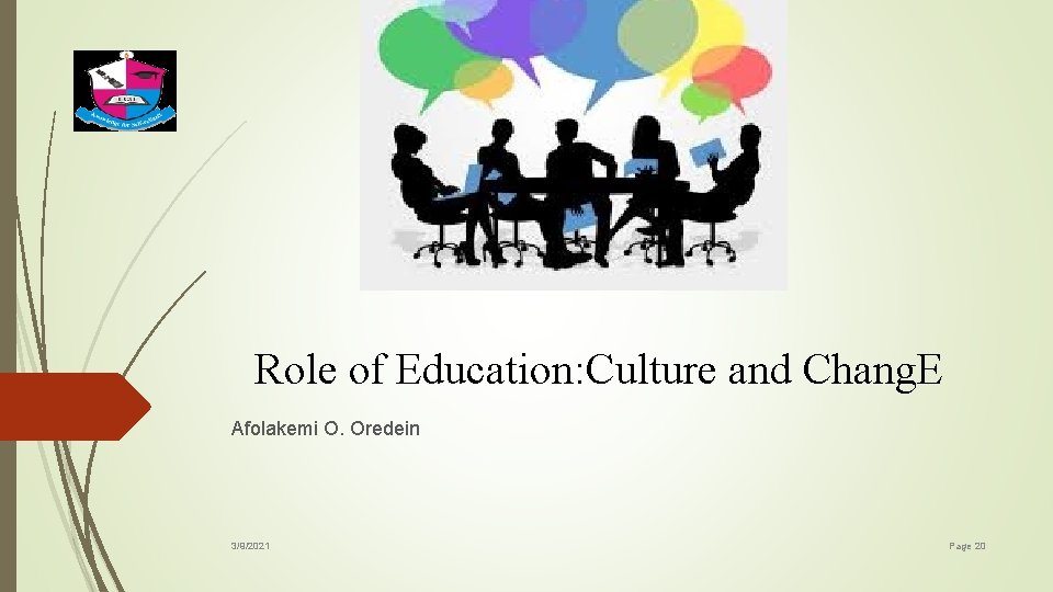 Role of Education: Culture and Chang. E Afolakemi O. Oredein 3/9/2021 Page 20 