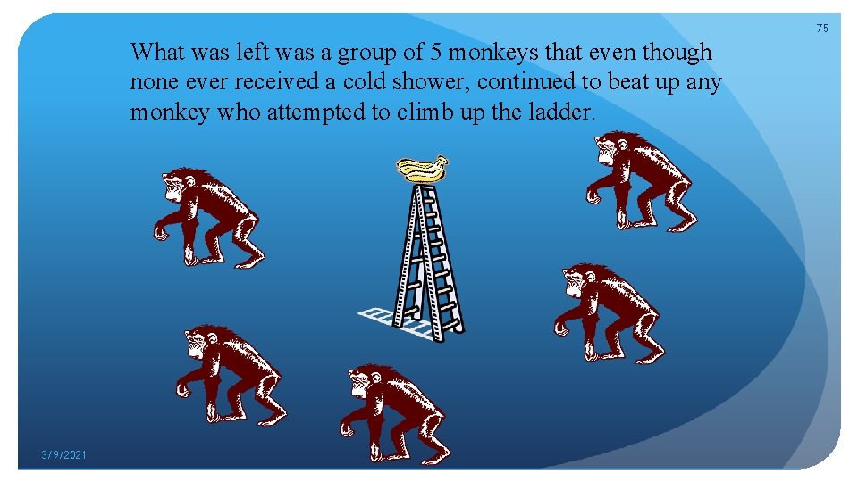 75 What was left was a group of 5 monkeys that even though none