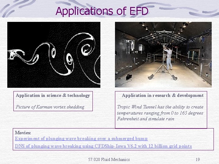 Applications of EFD Application in science & technology Picture of Karman vortex shedding Application