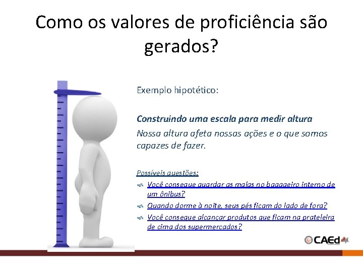 Como os valores de proficiência são gerados? Exemplo hipotético: Construindo uma escala para medir