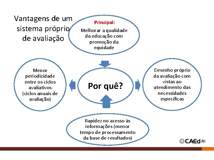 Vantagens de um sistema próprio de avaliação Menor periodicidade entre os ciclos avaliativos (ciclos