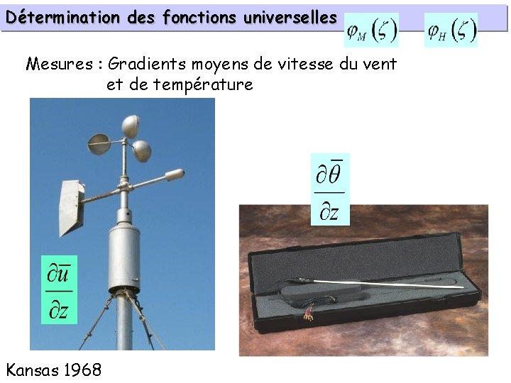 Détermination des fonctions universelles Mesures : Gradients moyens de vitesse du vent et de