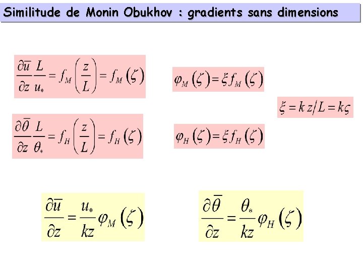 Similitude de Monin Obukhov : gradients sans dimensions 