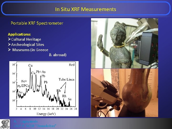 In Situ XRF Measurements Portable XRF Spectrometer Applications: ØCultural Heritage ØArcheological Sites Ø Museums