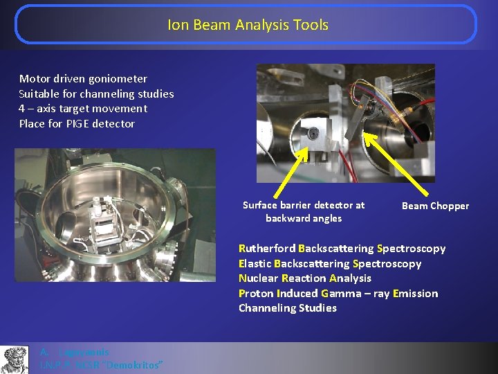 Ion Beam Analysis Tools Motor driven goniometer Suitable for channeling studies 4 – axis