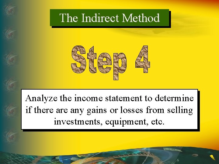 The Indirect Method Analyze the income statement to determine if there any gains or
