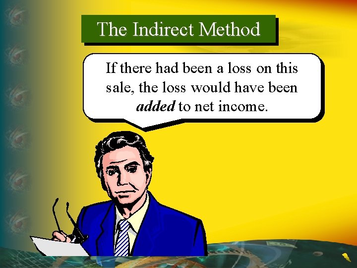 The Indirect Method If there had been a loss on this sale, the loss