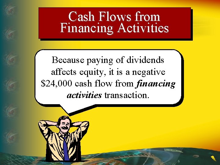 Cash Flows from Financing Activities Because paying of dividends affects equity, it is a