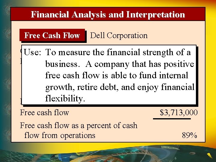 Financial Analysis and Interpretation Free Cash Flow Dell Corporation Cash operations $4, 195, 000