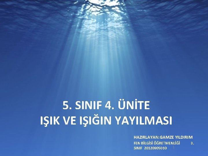 5. SINIF 4. ÜNİTE IŞIK VE IŞIĞIN YAYILMASI HAZIRLAYAN: GAMZE YILDIRIM FEN BİLGİSİ ÖĞRETMENLİĞİ