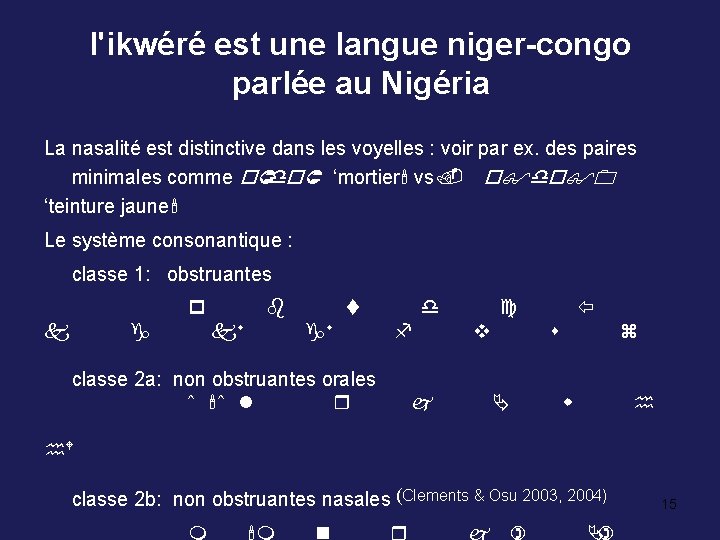 l'ikwéré est une langue niger-congo parlée au Nigéria La nasalité est distinctive dans les