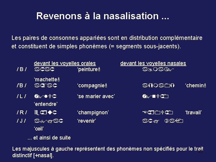 Revenons à la nasalisation. . . Les paires de consonnes appariées sont en distribution