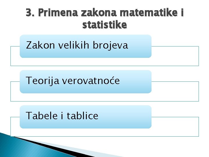 3. Primena zakona matematike i statistike Zakon velikih brojeva Teorija verovatnoće Tabele i tablice 3. Primena zakona matematike i statistike Zakon velikih brojeva Teorija verovatnoće Tabele i tablice