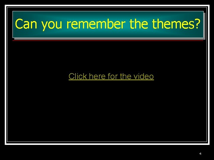 Can you remember themes? Click here for the video 4 Can you remember themes? Click here for the video 4