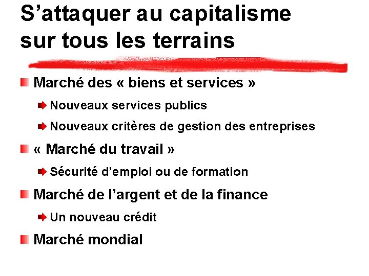 S’attaquer au capitalisme sur tous les terrains Marché des « biens et services »