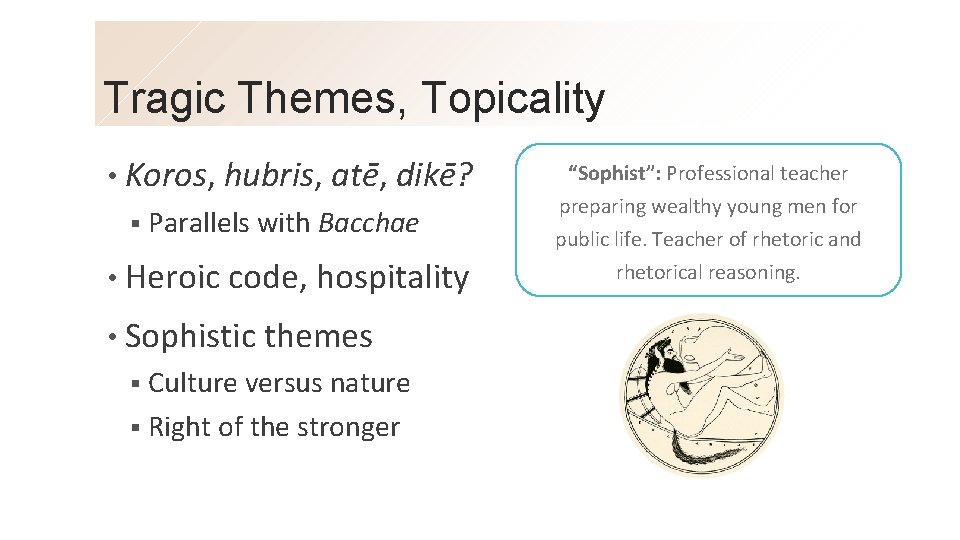 Tragic Themes, Topicality • Koros, hubris, atē, dikē? § Parallels with Bacchae • Heroic