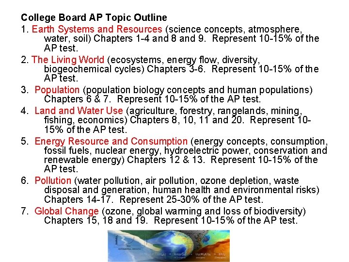 College Board AP Topic Outline 1. Earth Systems and Resources (science concepts, atmosphere, water,