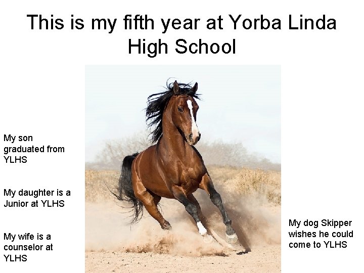 This is my fifth year at Yorba Linda High School My son graduated from