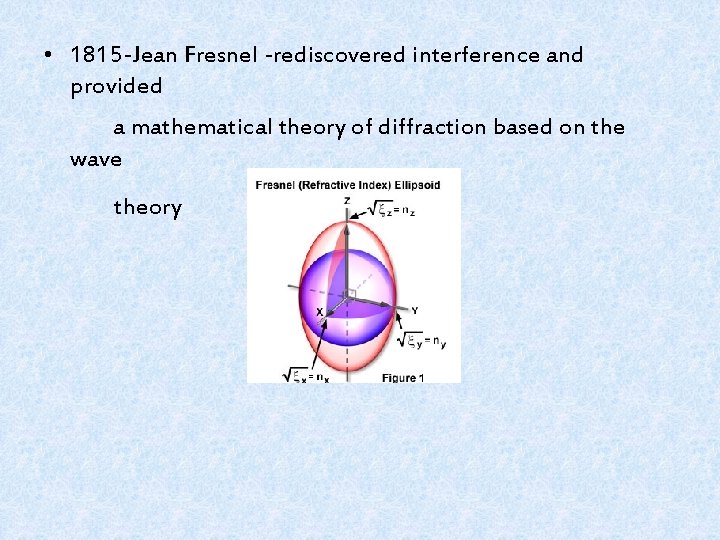 . . • 1815 -Jean Fresnel -rediscovered interference and provided a mathematical theory of