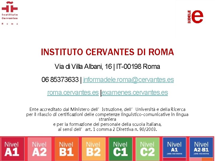 INSTITUTO CERVANTES DI ROMA Via di Villa Albani, 16 | IT-00198 Roma 06 85373633