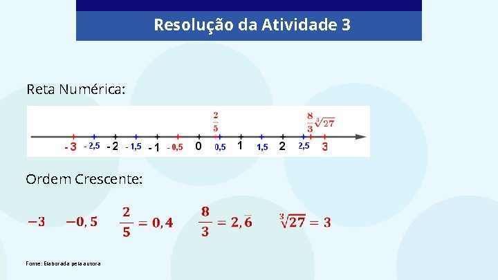 Resolução da Atividade 3 Reta Numérica: Ordem Crescente: Fonte: Elaborada pela autora 