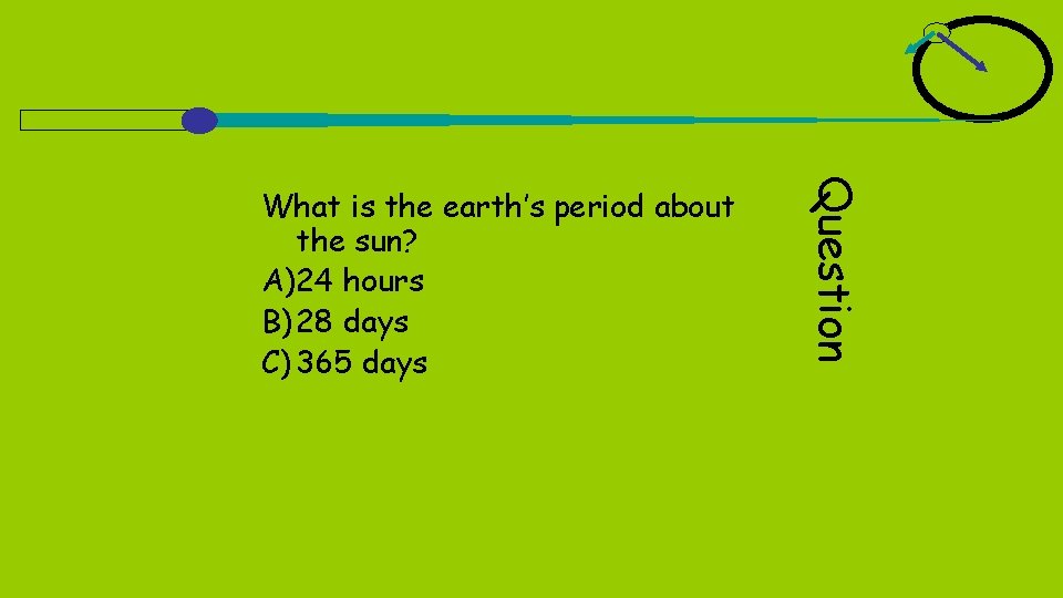 Question What is the earth’s period about the sun? A)24 hours B) 28 days