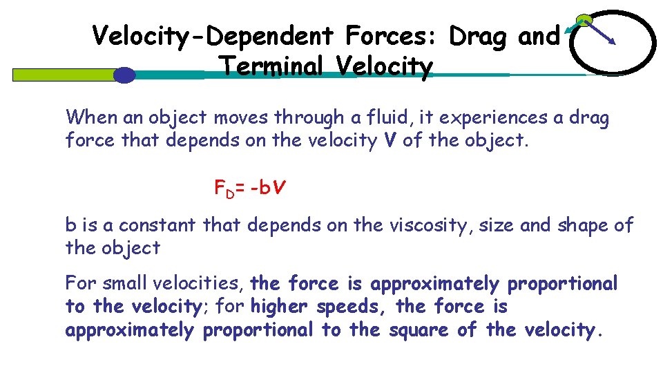 Velocity-Dependent Forces: Drag and Terminal Velocity When an object moves through a fluid, it