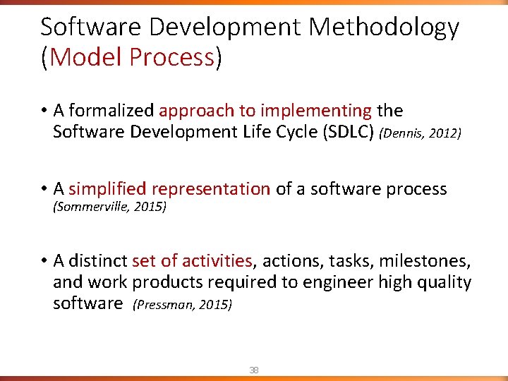Software Development Methodology (Model Process) • A formalized approach to implementing the Software Development Software Development Methodology (Model Process) • A formalized approach to implementing the Software Development