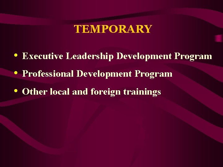 TEMPORARY • Executive Leadership Development Program • Professional Development Program • Other local and