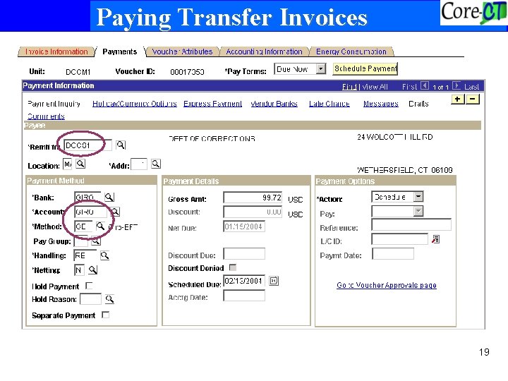 Paying Transfer Invoices 19 