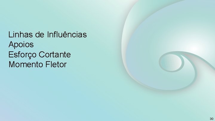 Linhas de Influências Apoios Esforço Cortante Momento Fletor 30 