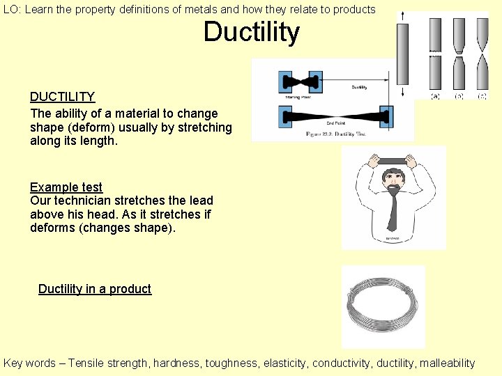 LO: Learn the property definitions of metals and how they relate to products Ductility