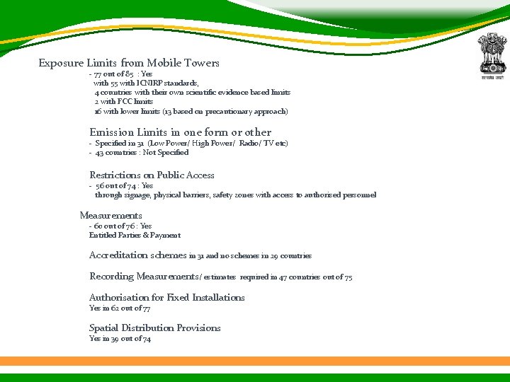Exposure Limits from Mobile Towers - 77 out of 85 : Yes with 55