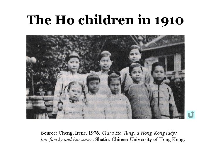 The Ho children in 1910 Source: Cheng, Irene. 1976. Clara Ho Tung, a Hong The Ho children in 1910 Source: Cheng, Irene. 1976. Clara Ho Tung, a Hong
