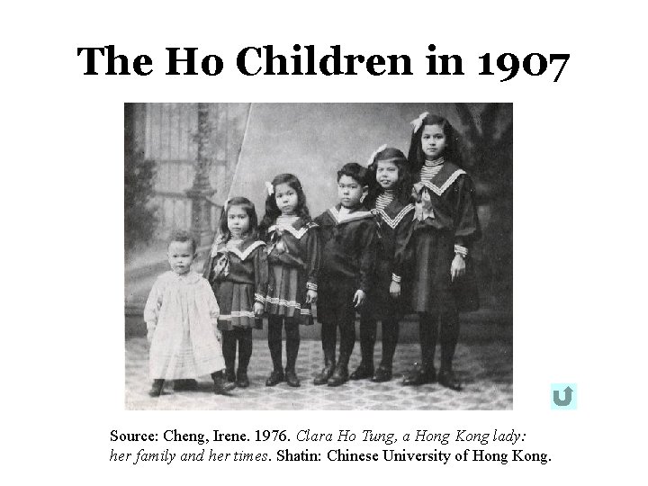 The Ho Children in 1907 Source: Cheng, Irene. 1976. Clara Ho Tung, a Hong The Ho Children in 1907 Source: Cheng, Irene. 1976. Clara Ho Tung, a Hong