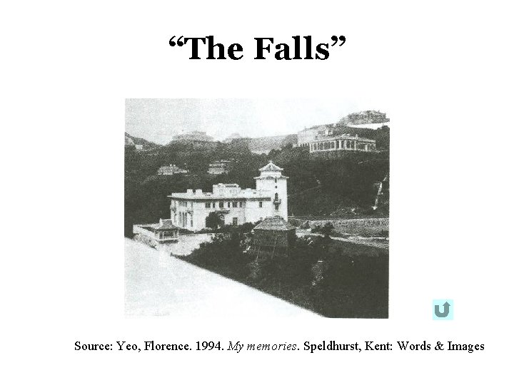 “The Falls” Source: Yeo, Florence. 1994. My memories. Speldhurst, Kent: Words & Images “The Falls” Source: Yeo, Florence. 1994. My memories. Speldhurst, Kent: Words & Images