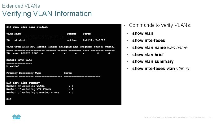 Extended VLANs Verifying VLAN Information § Commands to verify VLANs: • show vlan •