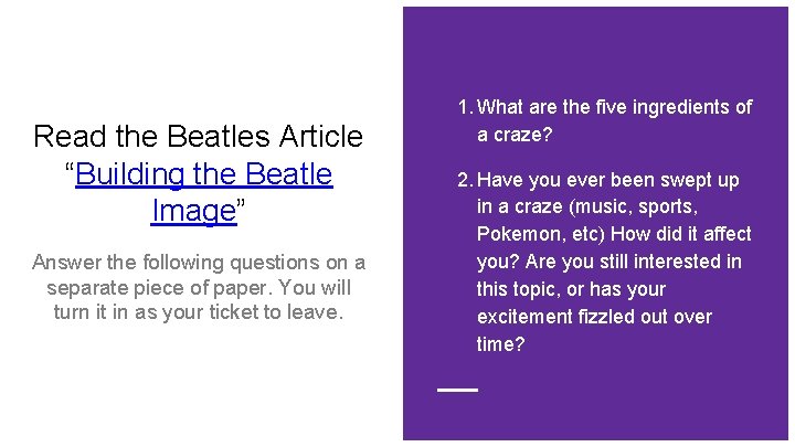 Read the Beatles Article “Building the Beatle Image” Answer the following questions on a Read the Beatles Article “Building the Beatle Image” Answer the following questions on a