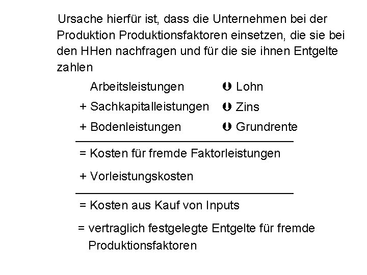 Ursache hierfür ist, dass die Unternehmen bei der Produktionsfaktoren einsetzen, die sie bei den