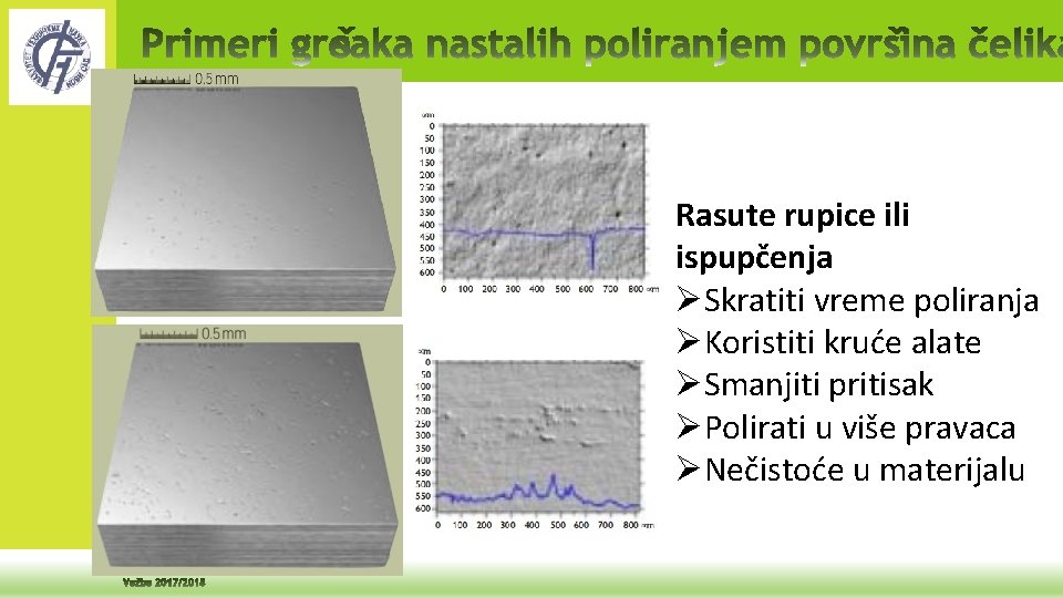 Rasute rupice ili ispupčenja ØSkratiti vreme poliranja ØKoristiti kruće alate ØSmanjiti pritisak ØPolirati u