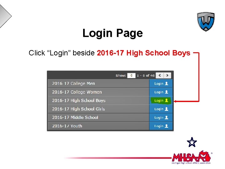 Login Page Click “Login” beside 2016 -17 High School Boys 