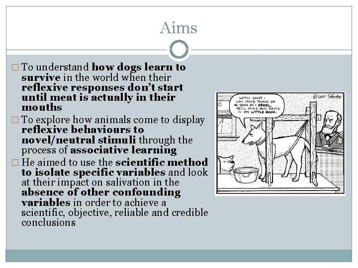 Aims � To understand how dogs learn to survive in the world when their