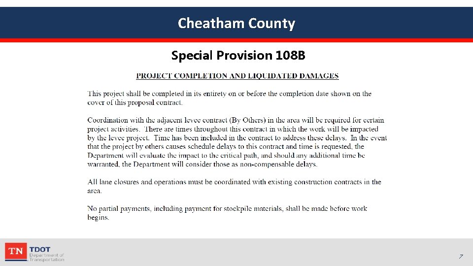 Cheatham County Special Provision 108 B 7 