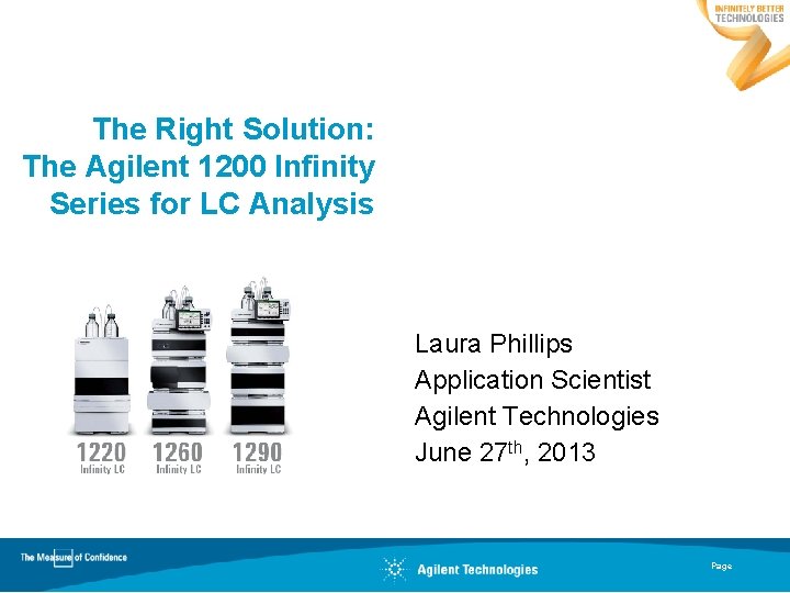 The Right Solution: The Agilent 1200 Infinity Series for LC Analysis Laura Phillips Application