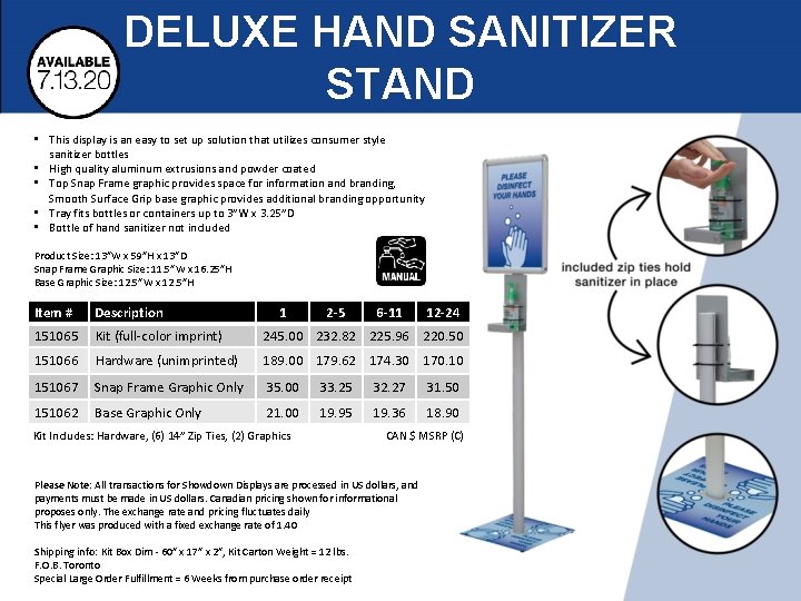 DELUXE HAND SANITIZER STAND • This display is an easy to set up solution