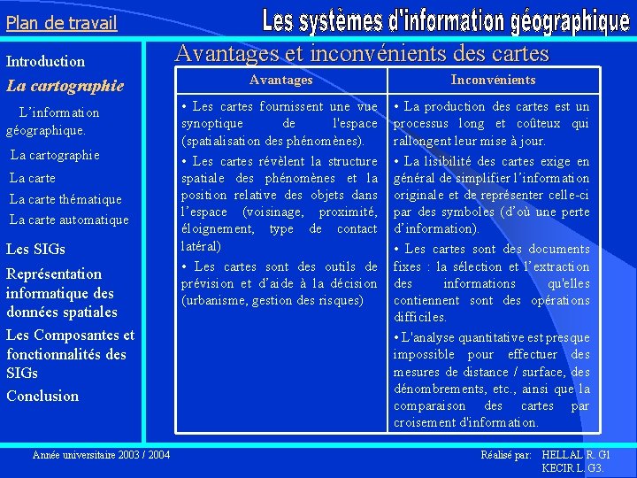 Plan de travail Introduction La cartographie L’information géographique. La cartographie La carte thématique La