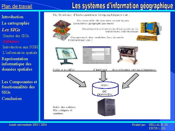 Plan de travail Introduction La cartographie Les SIGs Genèse des SIGs Définition Introduction aux