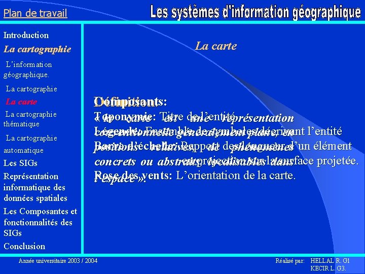 Plan de travail Introduction La carte La cartographie L’information géographique. La cartographie La carte