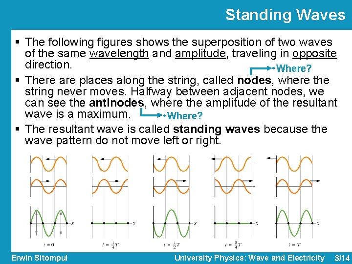 Standing Waves § The following figures shows the superposition of two waves of the